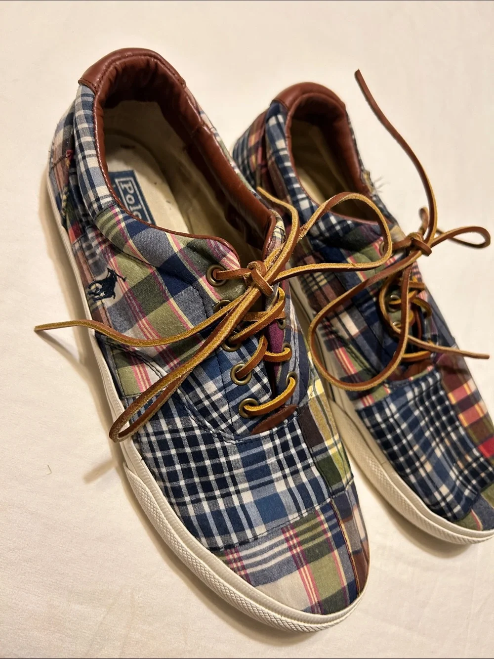 Polo by Ralph Lauren Men’s Plaid Canvas Boat Shoes - Navy, Green, Brown